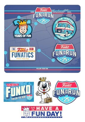 Funko vinyl figuur - Diverse Freddy Funko 25th Anniversary 74248 Fun on the Run Box Online Edition Pins and Stickers